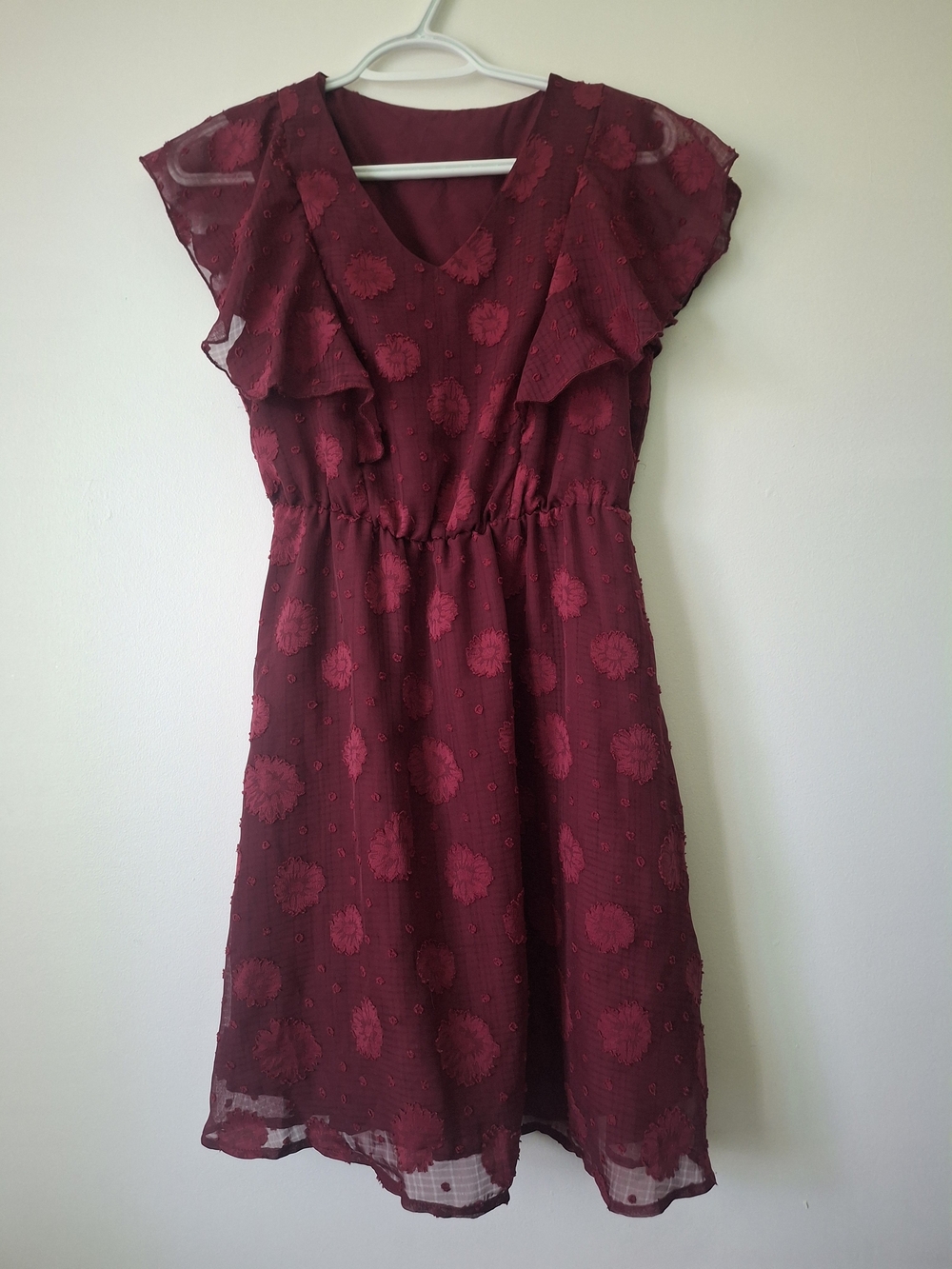 SHEIN Burgundy Ruffle Flutter Dress for Girls